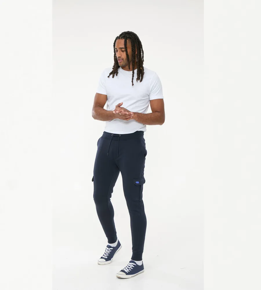 D555 Mens Navy Joggers With Cargo Pocket and Ribbed Cuffs (TILDEN 1)